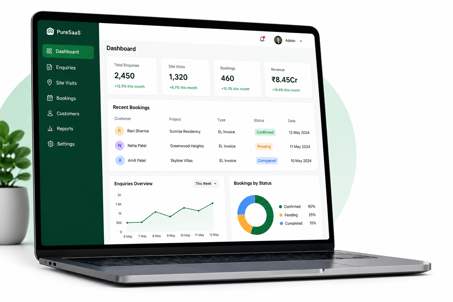 PureSaaS dashboard displayed on a laptop